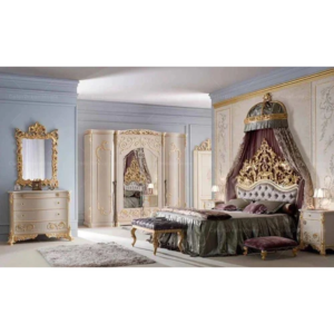 Classic French Bed - Metalic Antique Gold Mahogany - 7