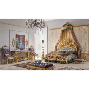 Classic French Bed - Metalic Antique Gold Mahogany - 7