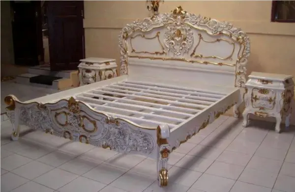 Daabadi Furniture Wholesale Classic French Vintage Bed Queen-Size White Duco Mahogany