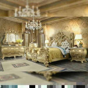 Classic French Bed - Metalic Antique Gold Mahogany - 9