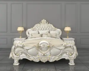 Daabadi Furniture Wholesale Classic European Antique Bed Super King-Size White Duco Mahogany