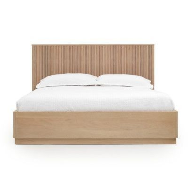 Beige Wood Bed Frame - Mid-Century Design
