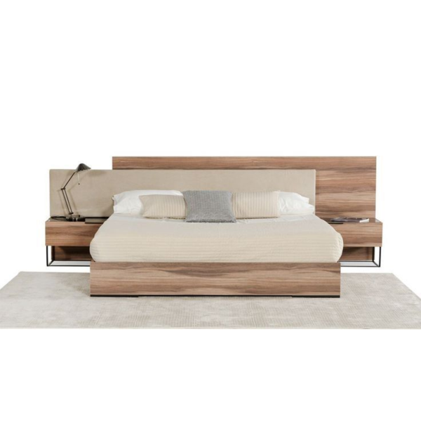 Beige and Brown Modern Wood bed Daabadi Furniture wholesaler
