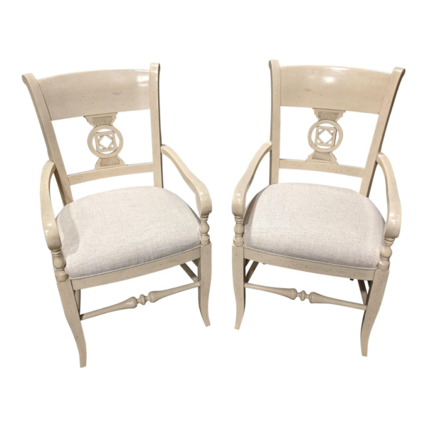 Beige wood dining chair with upholstered seat