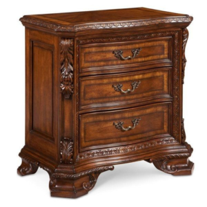 Brown Classic Baroque bedside table with carved wood details