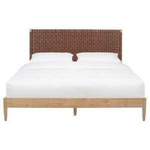 Brown Mid-Century Modern Woven Leather Bed