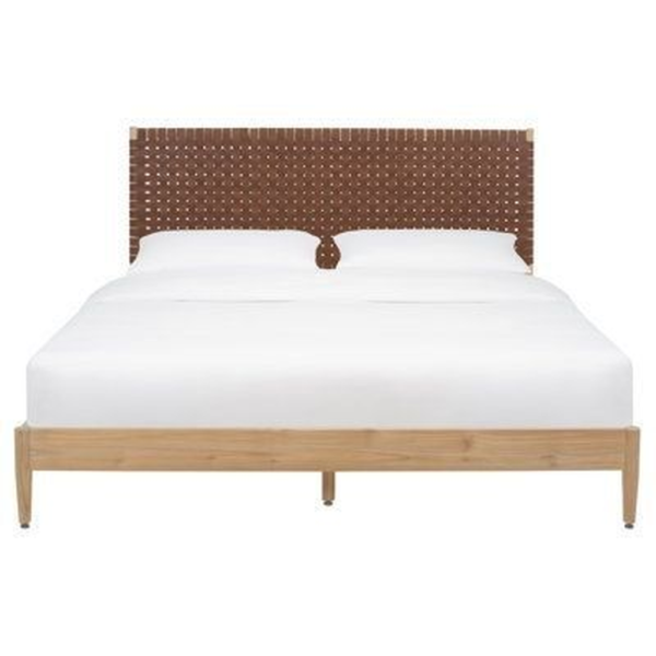 Brown Mid-Century Modern Woven Leather Bed