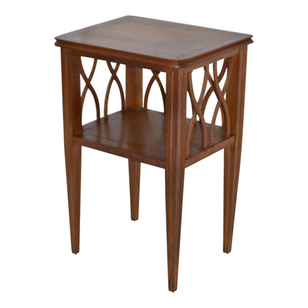 Brown wood nightstand with mid-century modern design