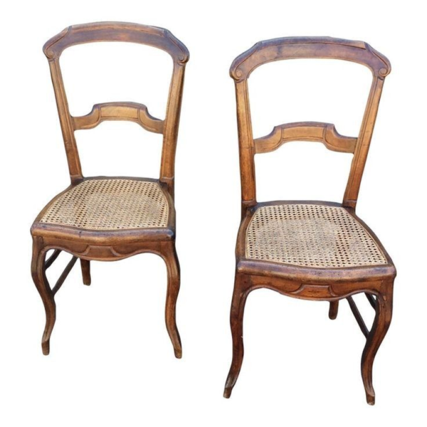 Classic Antique Wood Dining Chair with Rattan Seat