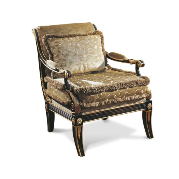 Classic armchair with gold and brown upholstery