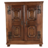 Classic Brown Wooden Armoire with Carved Details and Iron Hardware