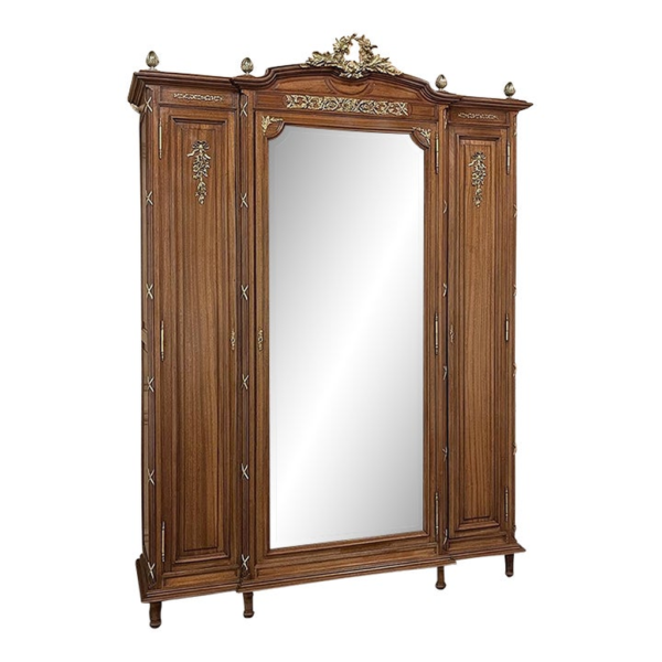 Classic brown wood armoire with mirror