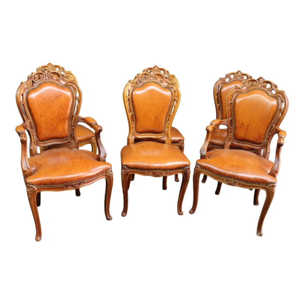 Classic Brown Leather Dining Chair with Wood Frame