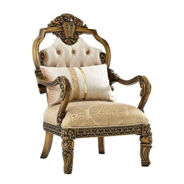 Classic Carved Armchair Sofa, beige fabric, gold wood frame