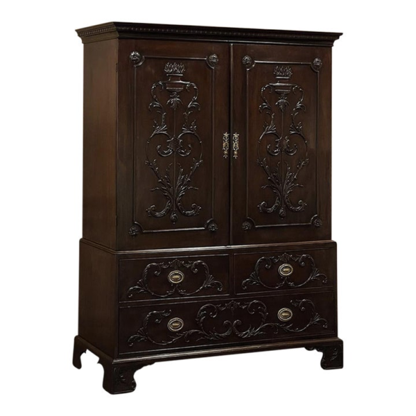 Classic Carved Armoire in Dark Brown Wood