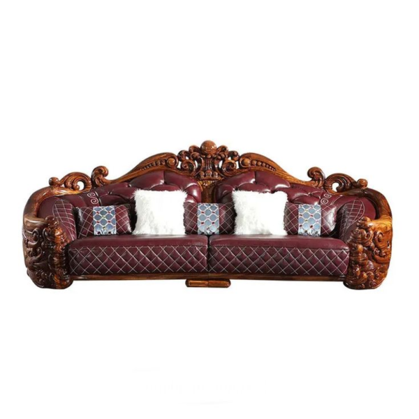 Classic Carved Sofa with Burgundy Finish