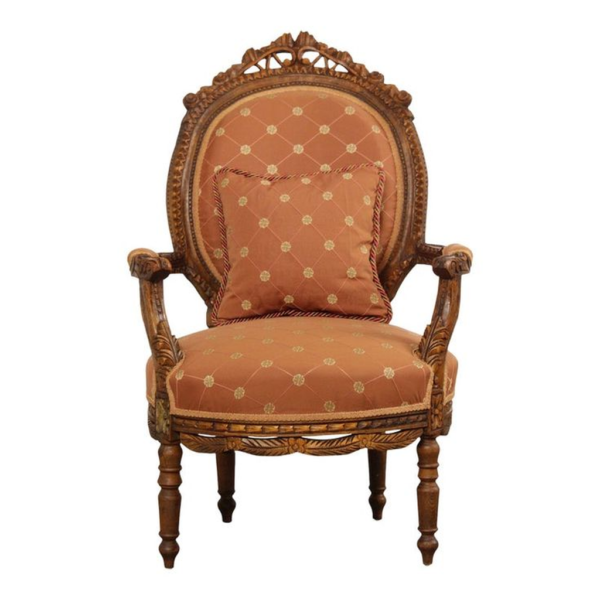 Classic Carved Brown Sofa with Pillow