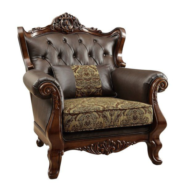 Classic Carved Brown Leather Sofa