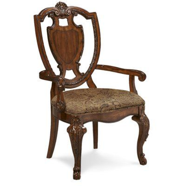 Classic carved wood armchair with brown finish