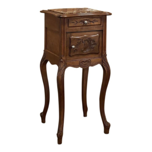 Classic French Brown Wood Nightstand with Marble Top