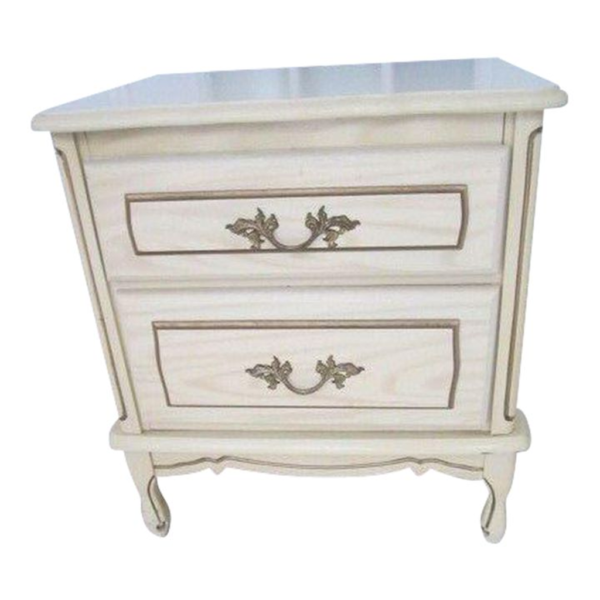 Classic French Provincial White and Gold Nightstand