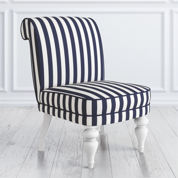 Classic French style armless sofa with blue and white stripes