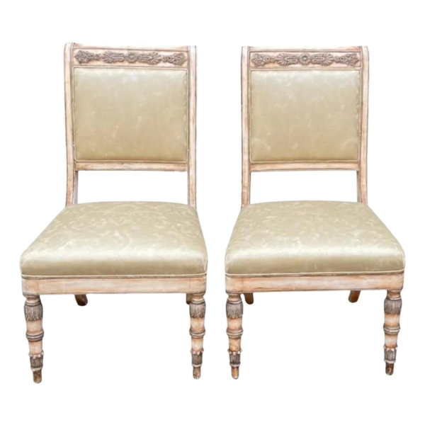 Classic French Style Beige Dining Chair with Carved Wood Frame