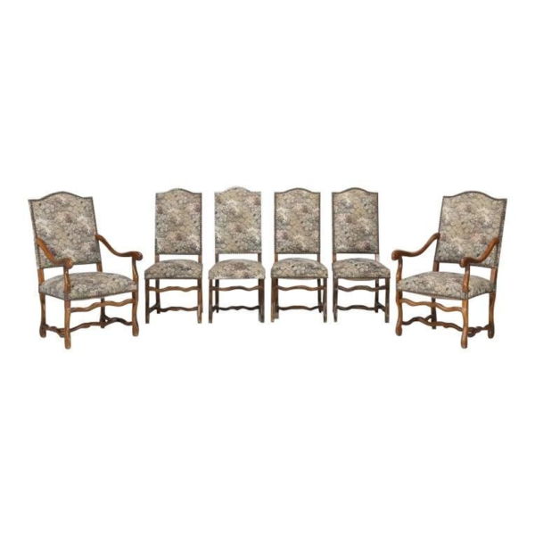 Classic French Style Dining Chair Set with Floral Upholstery