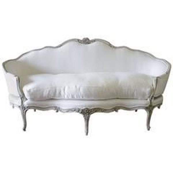 Classic French Style Linen White Sofa with Silver Frame