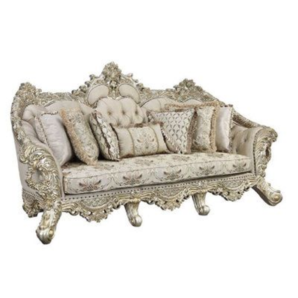 Classic French Style Sofa with Carved Linen Beige Frame