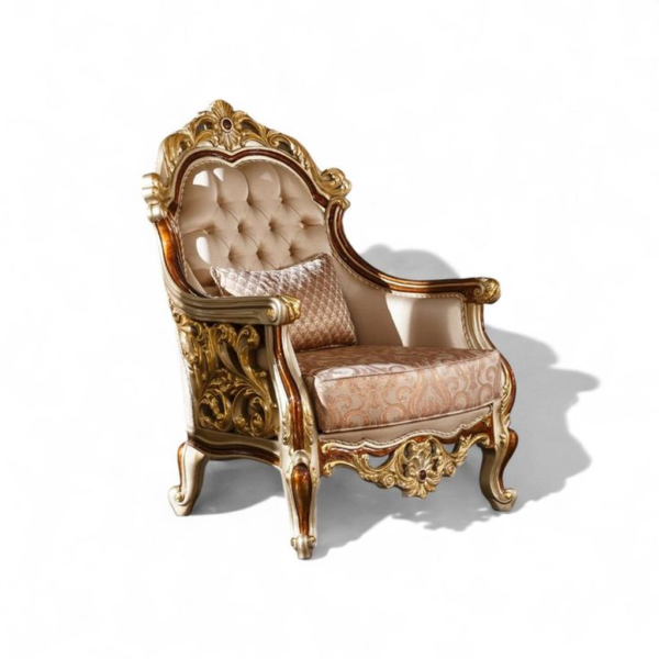 Classic French Style Sofa with Gold Carved Wood Frame and Beige Upholstery