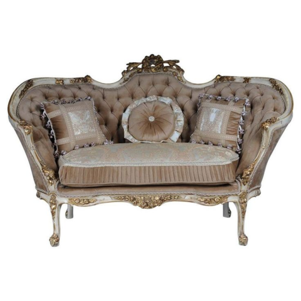 Classic French Style Sofa with Carved Wood Frame