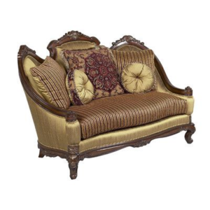 Classic French Style Gold and Brown Sofa with Carved Wood Frame