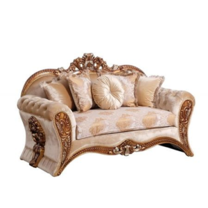 Classic French style beige and gold sofa with carved wood frame