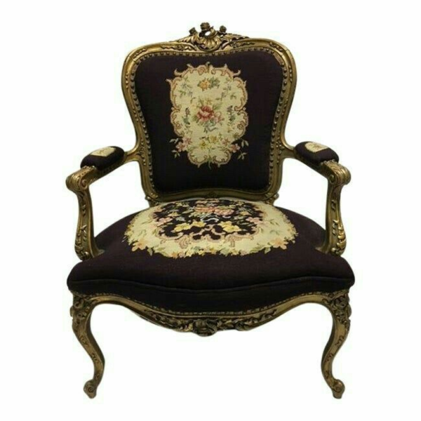 Classic French Style Sofa with Floral Accents and Gold Trim