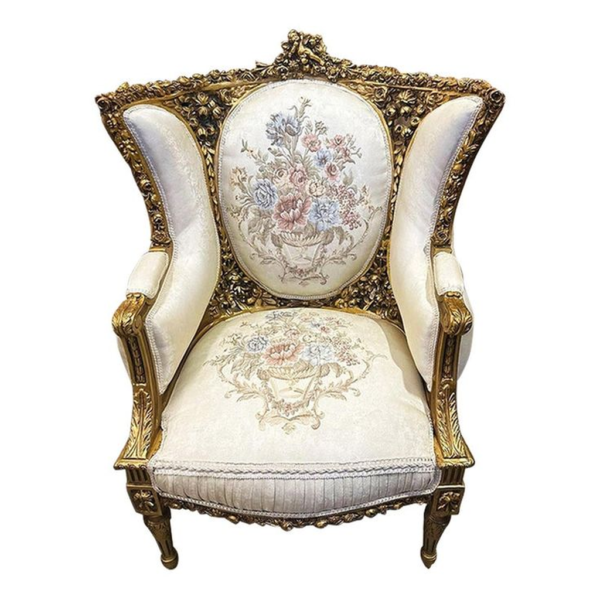 Classic French Style Sofa with Floral Linen Upholstery