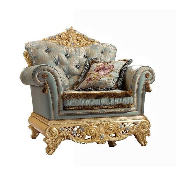 Classic French Style Blue and Gold Sofa by Daabadi Furniture