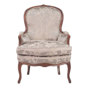Classic French Style Gray Linen Sofa with Floral Pattern