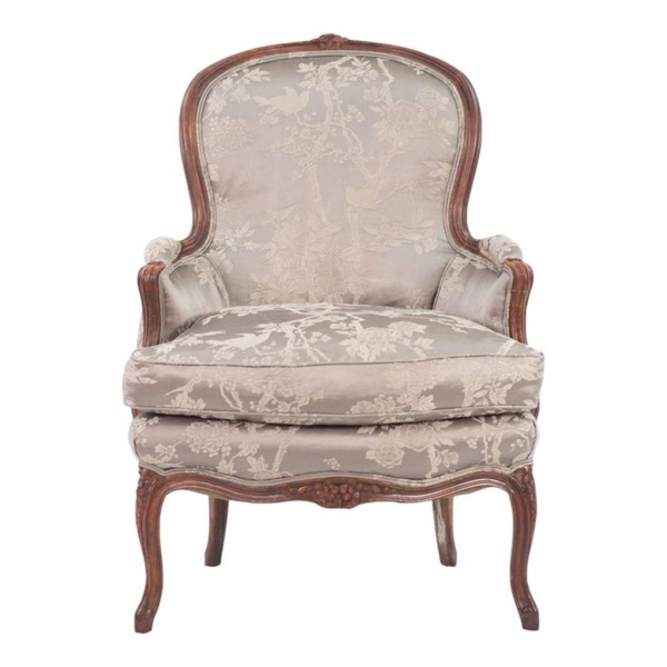 Classic French Style Gray Linen Sofa with Floral Pattern