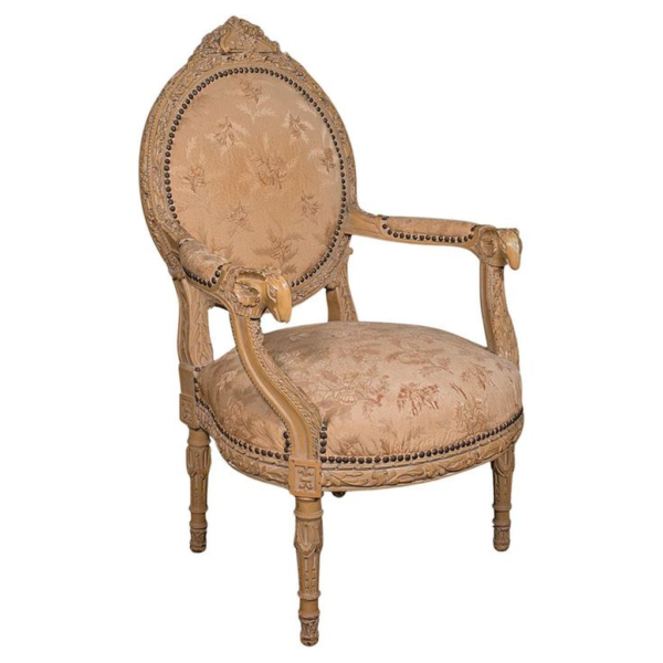 Classic French Style Beige Sofa with Wood Frame