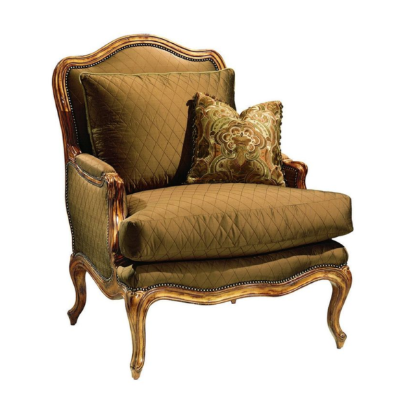 Classic French Style Brown Sofa with Quilted Pattern and Gold Accents