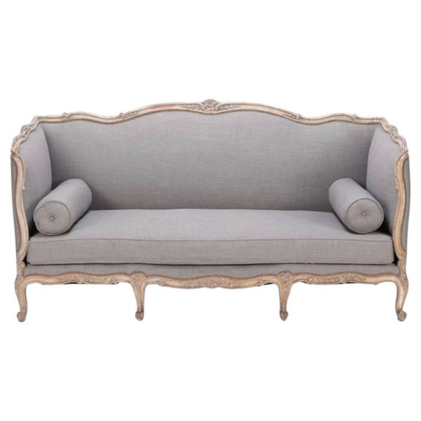 Classic French Style Linen Sofa with Wood Frame