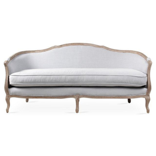 Classic French Style Beige Linen Sofa with Wood Frame