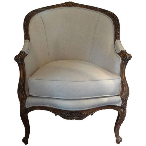 Classic French Style Sofa with Solid Linen Beige Wood Frame