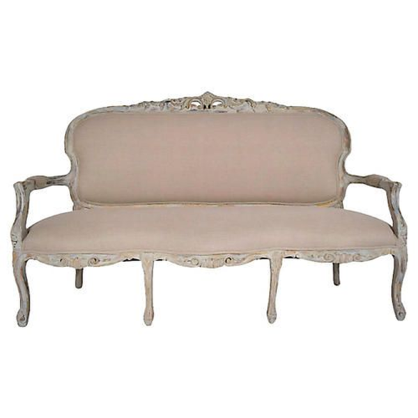 Classic French Style Linen Sofa with Wood Frame