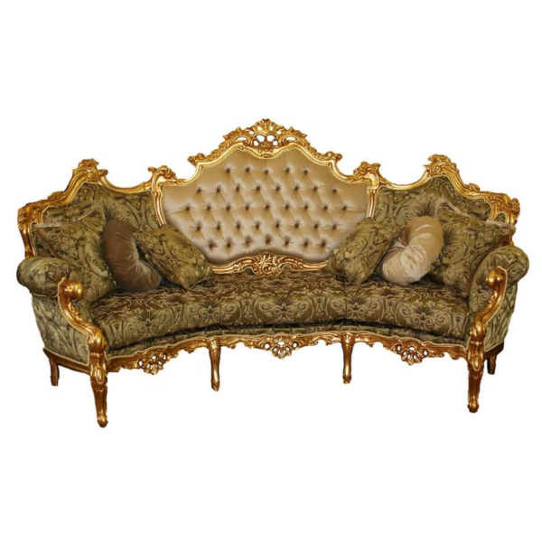 Classic French Style Beige Linen Sofa with Wood Frame