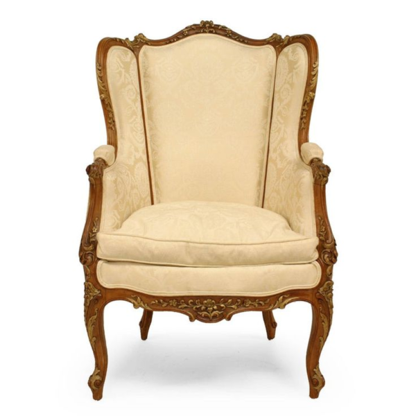 Classic French Style Beige Linen Sofa with Carved Wood Frame