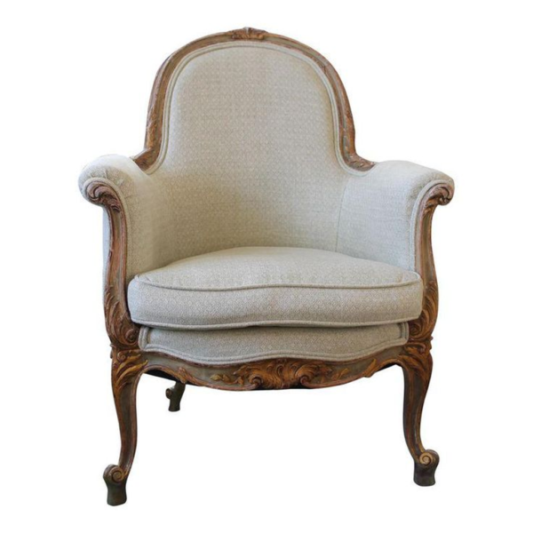 Classic French Style Beige Linen Sofa with Wood Frame