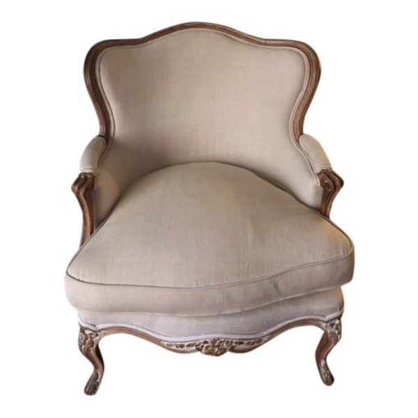 Classic French Style Beige Linen Sofa with Wood Frame