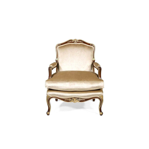 Classic French Style Beige Linen Sofa with Wood Frame